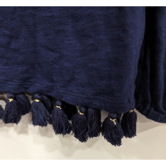 Lilly Pulitzer Linzy Top in True Navy with Tassel Hem 100% Cotton Size Small - Picture 6 of 7